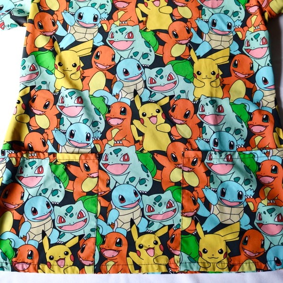 Scrubstar Pokemon V Neck Scrub Top Womens Medium Nurse Workwear - Picture 2 of 6